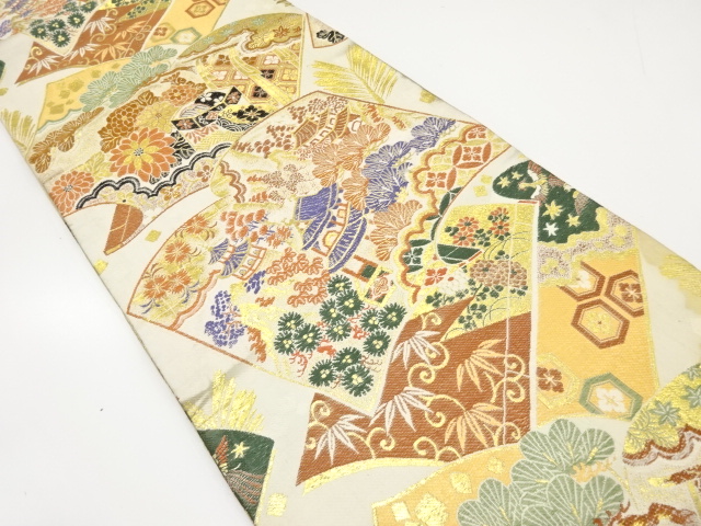 JAPANESE KIMONO / ANTIQUE MARU OBI / WOVEN BUCKET & FLOWER